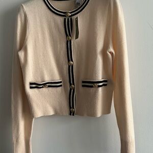 J.Crew cardigan woman’s xs cream contrast trim lady jacket cashmere.